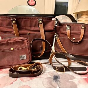 North End Bag Co. 
Burgandy canvas/leather bags